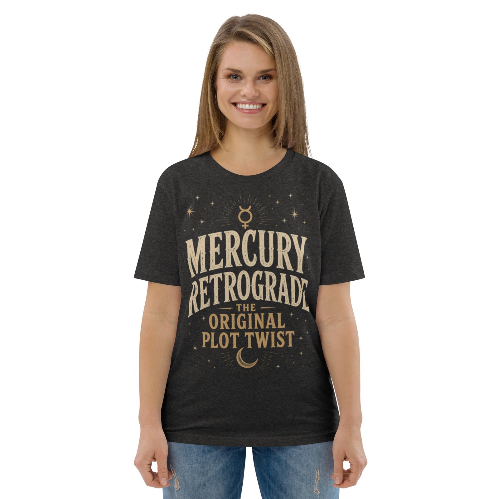 Grey Mercury Retrograde: The Original Plot Twist™ Vintage Celestial Graphic Tee - Image 2