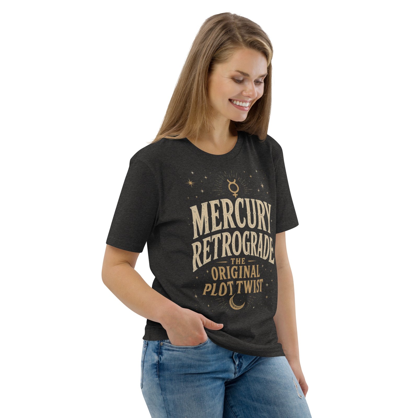 Grey Mercury Retrograde: The Original Plot Twist™ Vintage Celestial Graphic Tee - Image 9