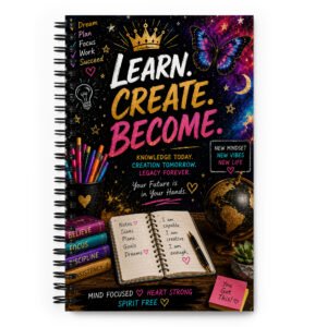 Learn. Create. Become. Inspirational Spiral Notebook