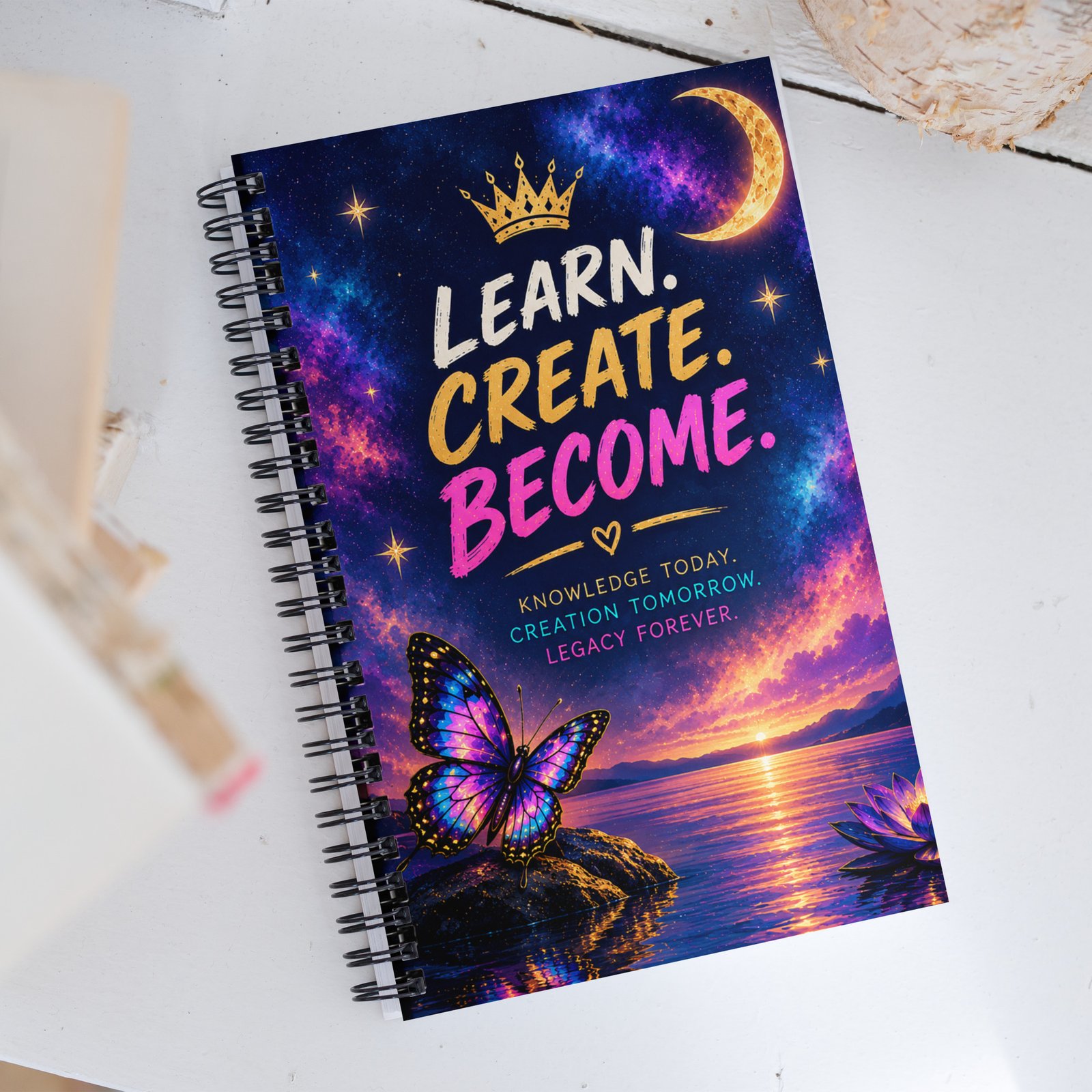 Learn. Create. Become. Inspirational Spiral Notebook